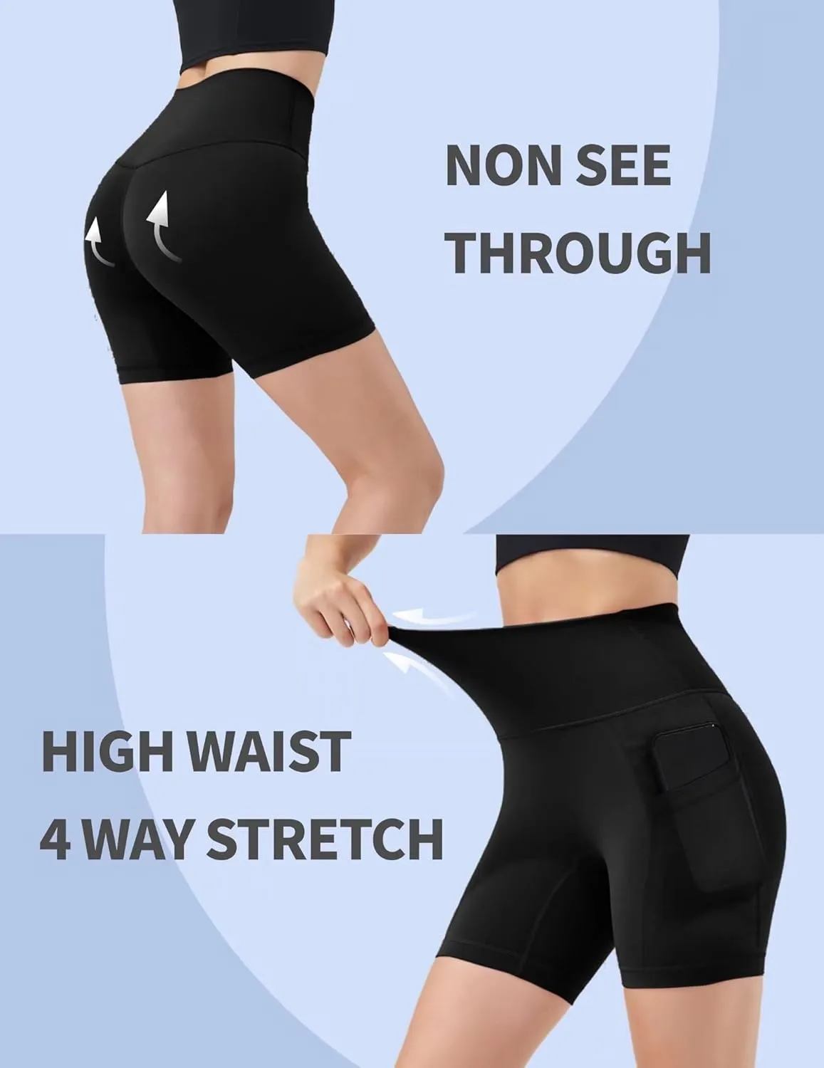 3 Pack Biker Shorts with Pockets Women,5 Soft High Waist Tummy Control Yoga Workout Athletic Running