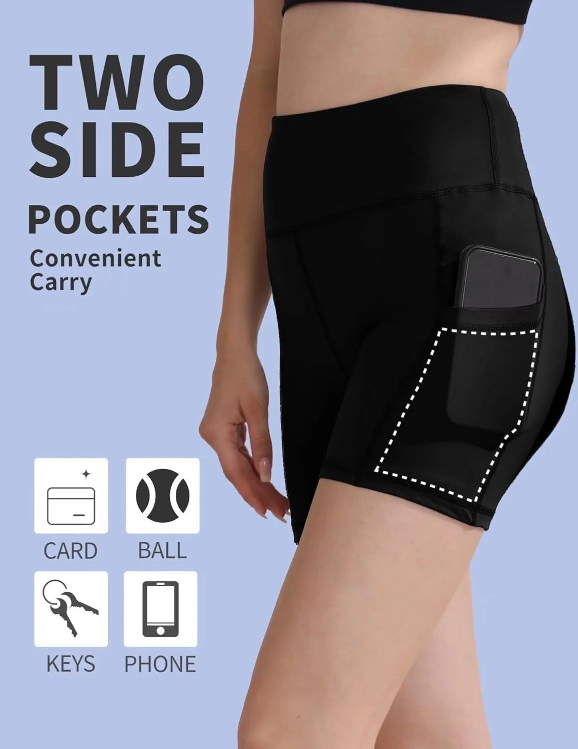 3 Pack Biker Shorts with Pockets Women,5 Soft High Waist Tummy Control Yoga Workout Athletic Running