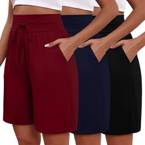3 Pack Women's Bermuda Shorts High Waist Cotton Drawstring Casual Lounge Athletic Knee Long Shorts with Pockets