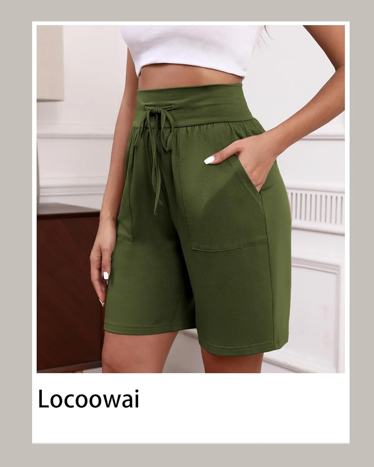 3 Pack Women's Bermuda Shorts High Waist Cotton Drawstring Casual Lounge Athletic Knee Long Shorts with Pockets