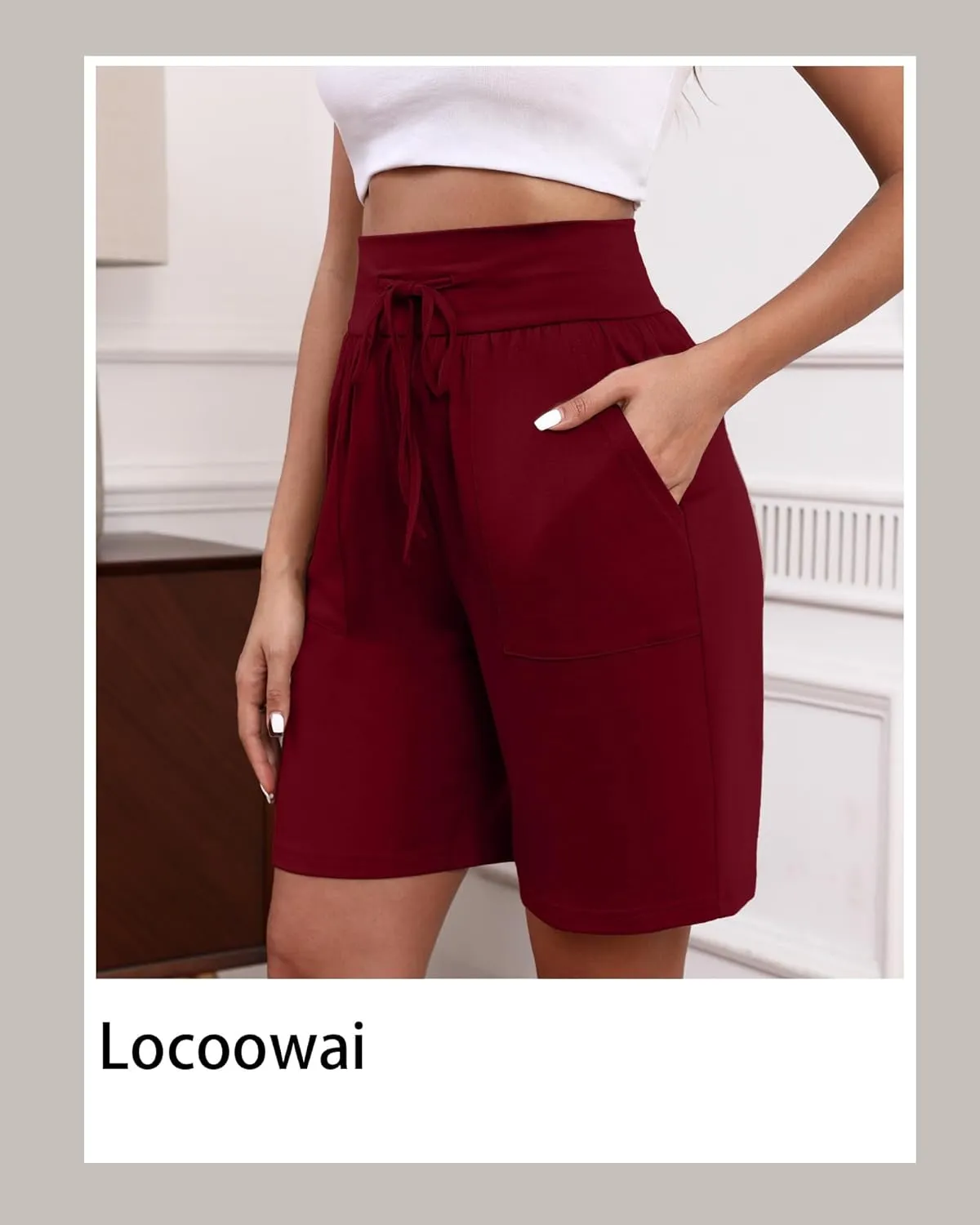 3 Pack Women's Bermuda Shorts High Waist Cotton Drawstring Casual Lounge Athletic Knee Long Shorts with Pockets