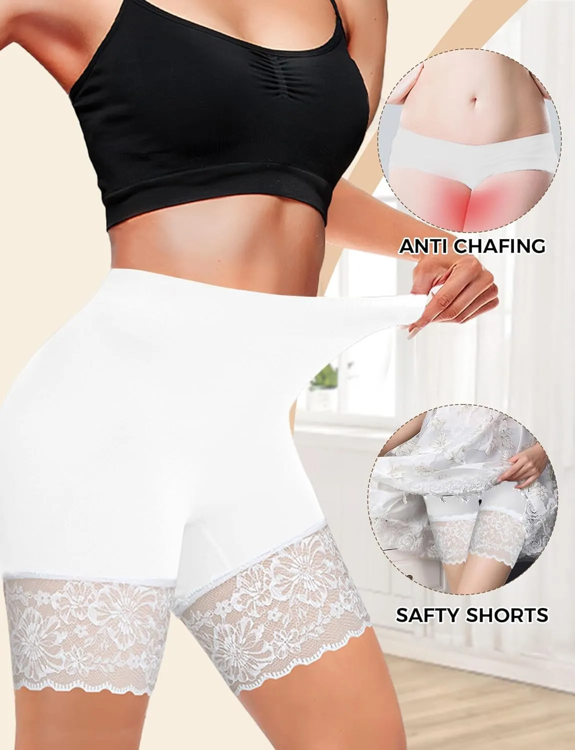 3pcs Lace Slip Shorts for Under Dresses Women, Anti Chafing Shorts Women, Bloomers Boyshorts Panties Lace leggings