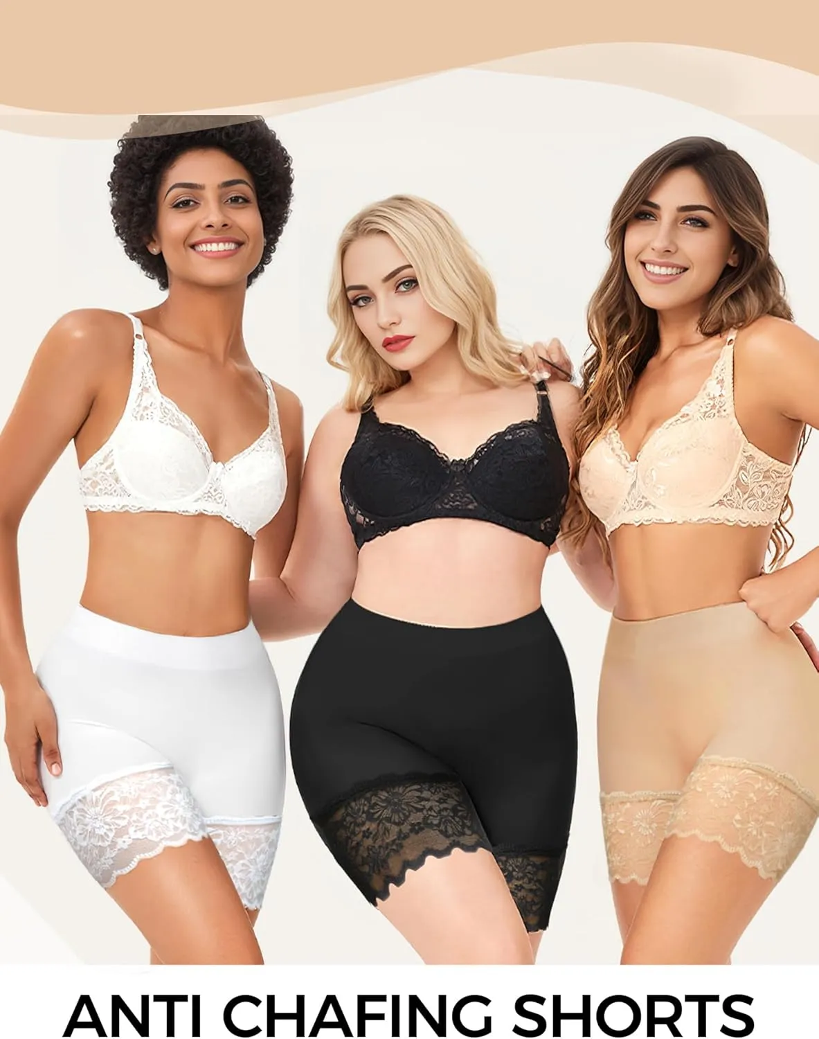 3pcs Lace Slip Shorts for Under Dresses Women, Anti Chafing Shorts Women, Bloomers Boyshorts Panties Lace leggings
