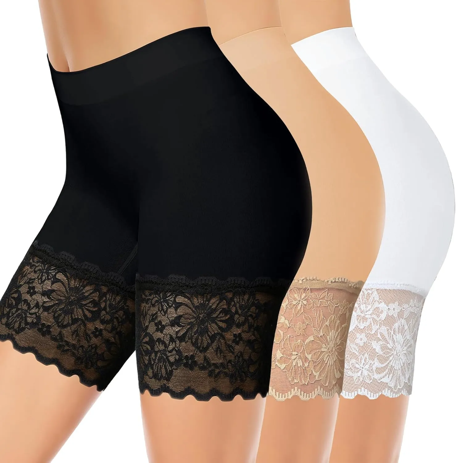 3pcs Lace Slip Shorts for Under Dresses Women, Anti Chafing Shorts Women, Bloomers Boyshorts Panties Lace leggings