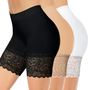 3pcs Lace Slip Shorts for Under Dresses Women, Anti Chafing Shorts Women, Bloomers Boyshorts Panties Lace leggings