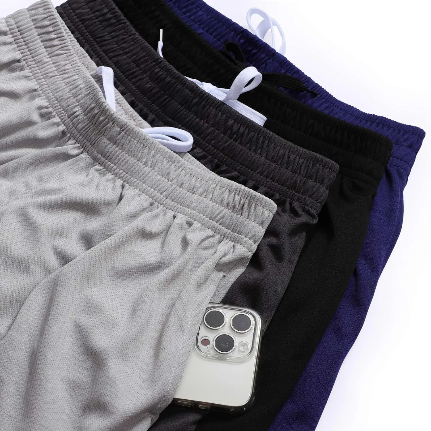 4-Pack Boy's Athletic Shorts Elastic Waistband Quick Dry Youth Basketball Shorts with Pockets (Ages 7-15)