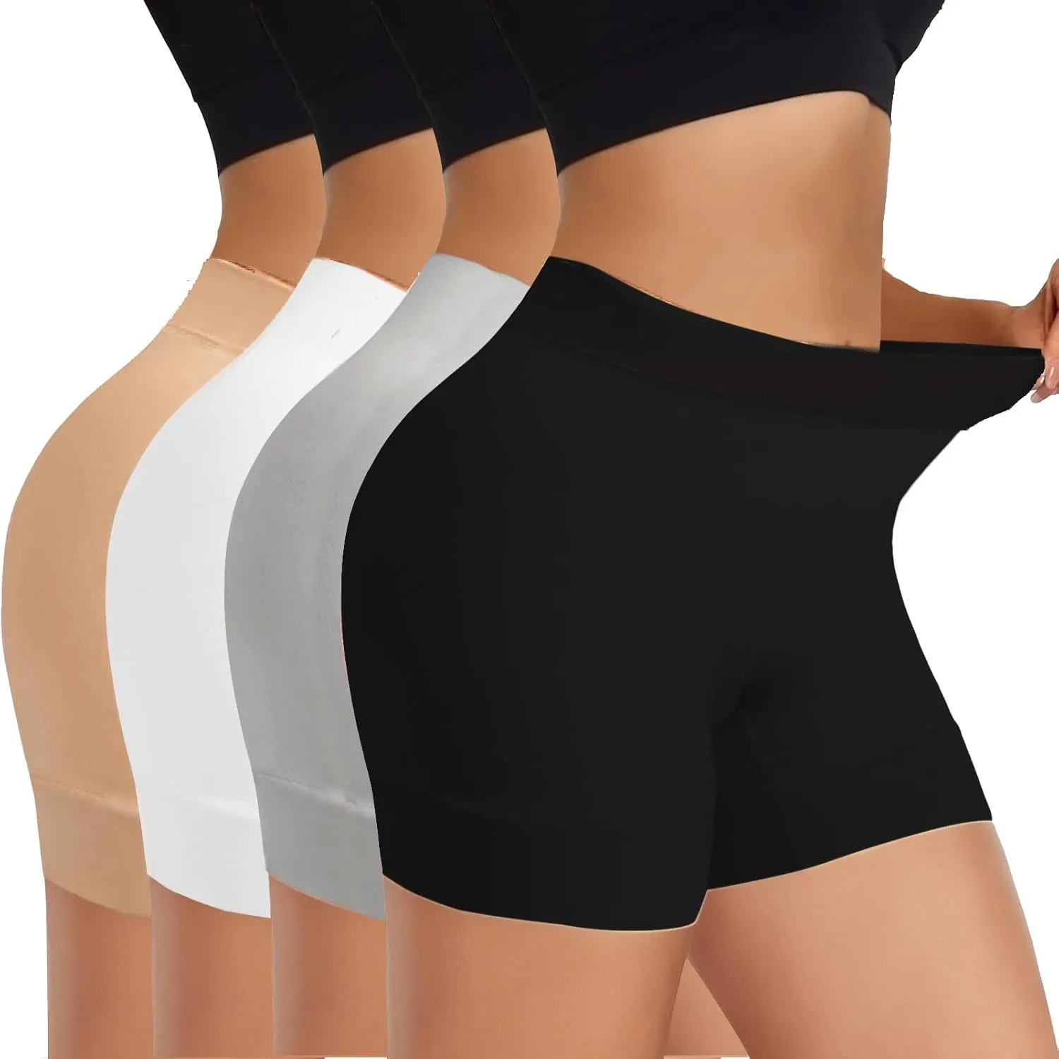 4 Pack Seamless Anti Chafing Slip Shorts for Women Under Dresses, Smooth Boy Shorts Underwear for Summer