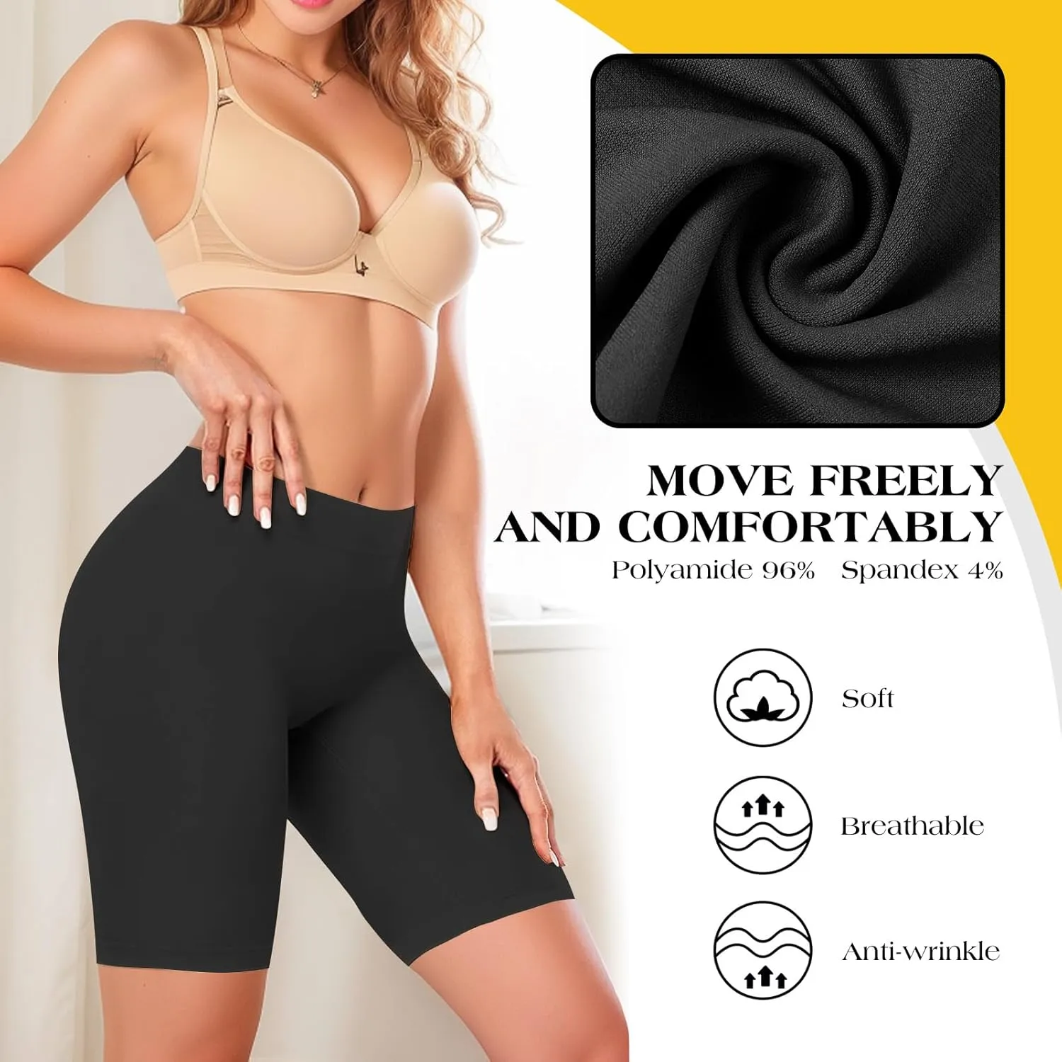 4 Pack Seamless Anti Chafing Slip Shorts for Women Under Dresses, Smooth Boy Shorts Underwear for Summer