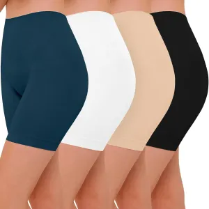 4 Pack Seamless Anti Chafing Slip Shorts for Women Under Dresses, Smooth Boy Shorts Underwear for Summer