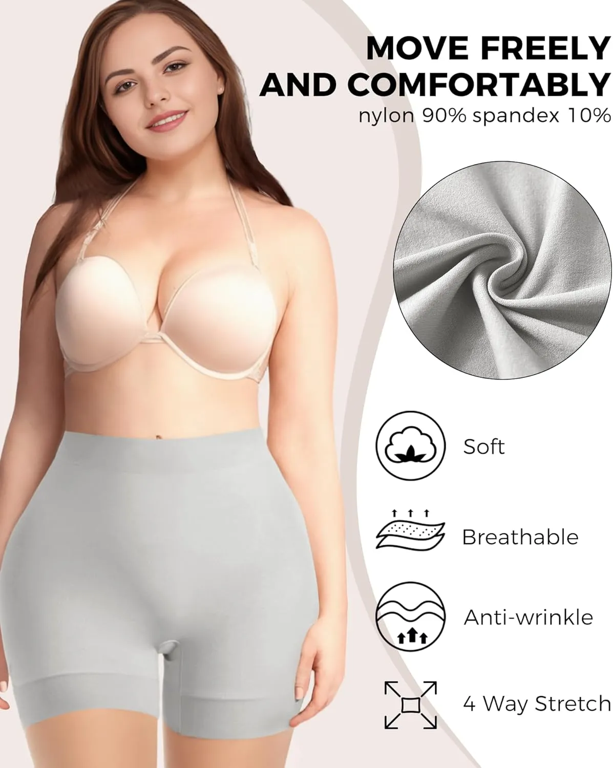 4 Pack Seamless Anti Chafing Slip Shorts for Women Under Dresses, Smooth Boy Shorts Underwear for Summer