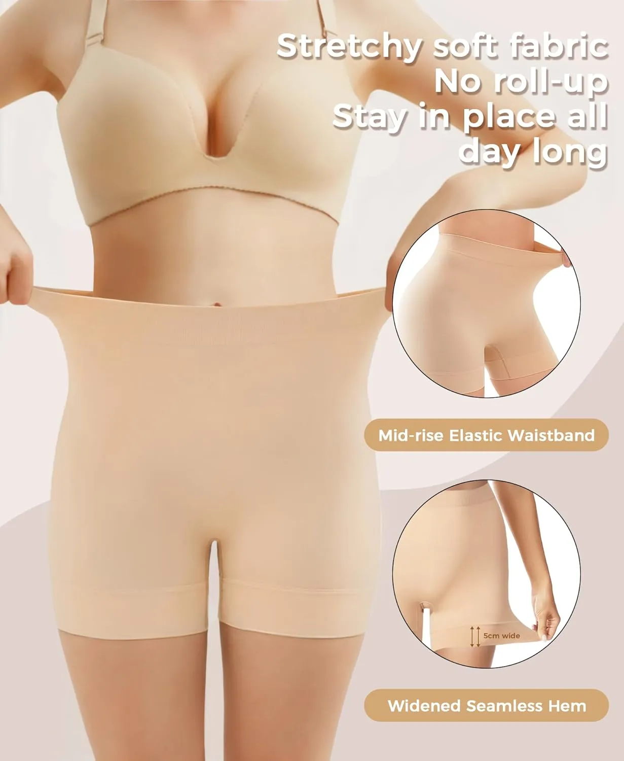 4 Pack Seamless Anti Chafing Slip Shorts for Women Under Dresses, Smooth Boy Shorts Underwear for Summer