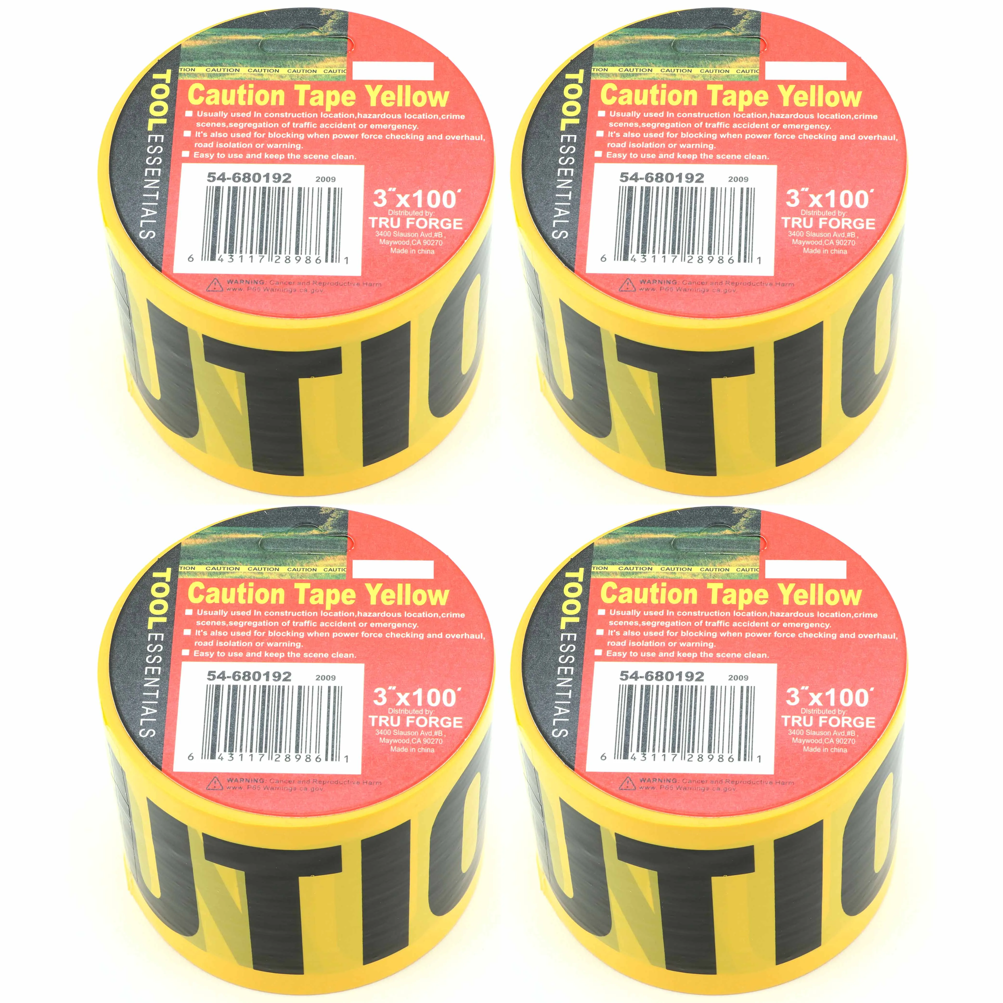 4 Rolls Yellow Caution Tape Safety Hazard Danger Warning Weatherproof 3" X 100Ft