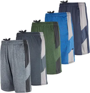5 Pack Men's Active Quick Dry Fit Shorts - Athletic Running Gym Workout Casual Shorts with Pockets Bulk