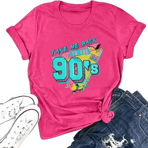 90s Outfit for Women Take Me Back to The 90's Shirt Vintage Neon Crew Neck Tops Tee for Birthday Party Gift