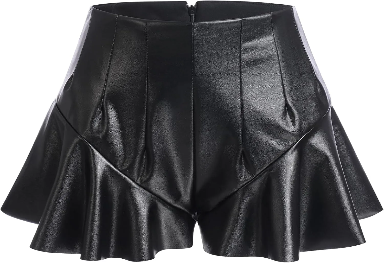 ABAFIP Women's Shiny PU Leather Shorts High Waist Ruffle Dance Bottoms Booty Shorts Rave Mini Hot Pants