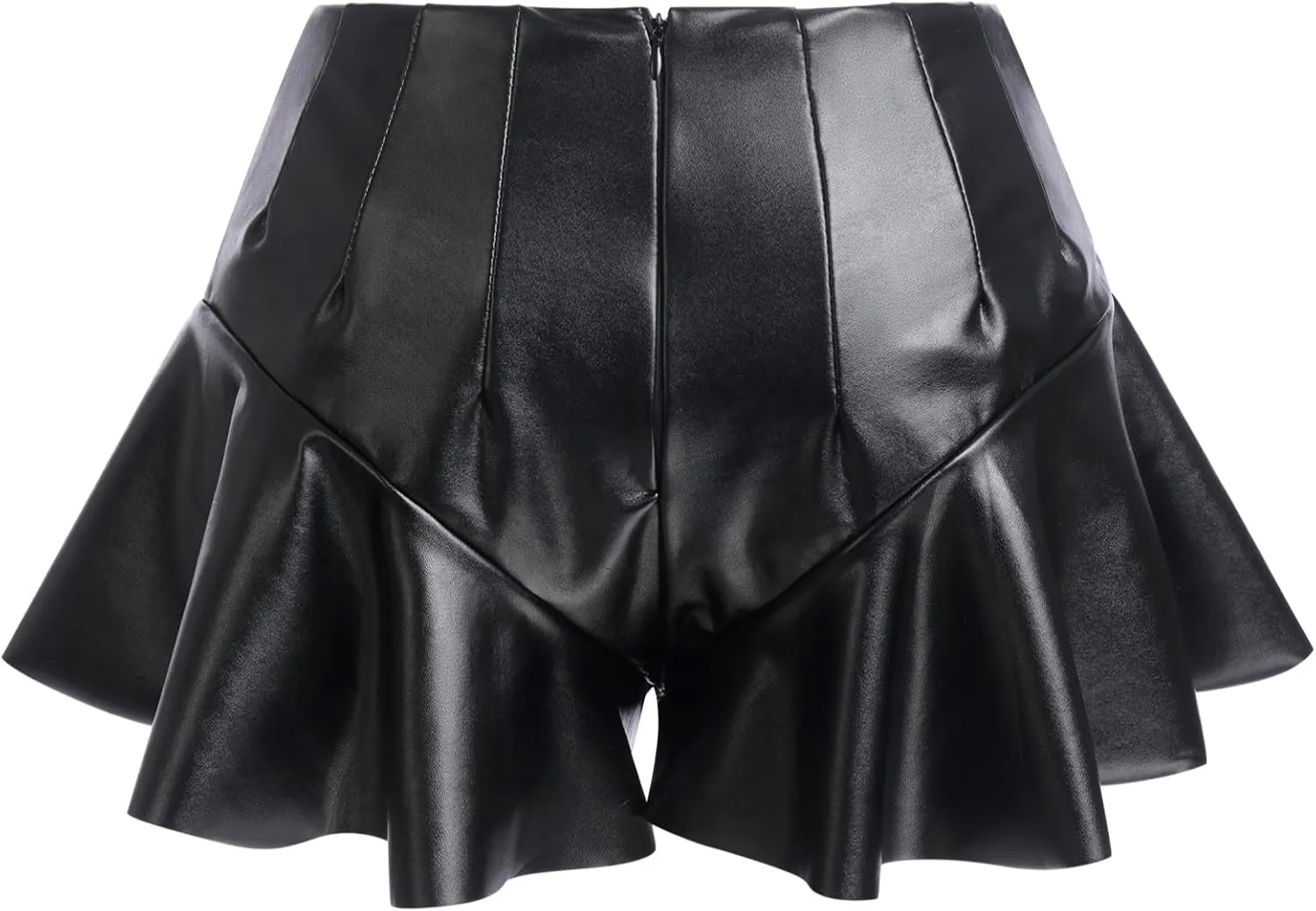 ABAFIP Women's Shiny PU Leather Shorts High Waist Ruffle Dance Bottoms Booty Shorts Rave Mini Hot Pants
