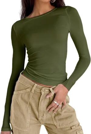 Abardsion Women's Casual Basic Going Out Crop Tops Slim Fit Short Sleeve Crew Neck Tight T Shirts 2025