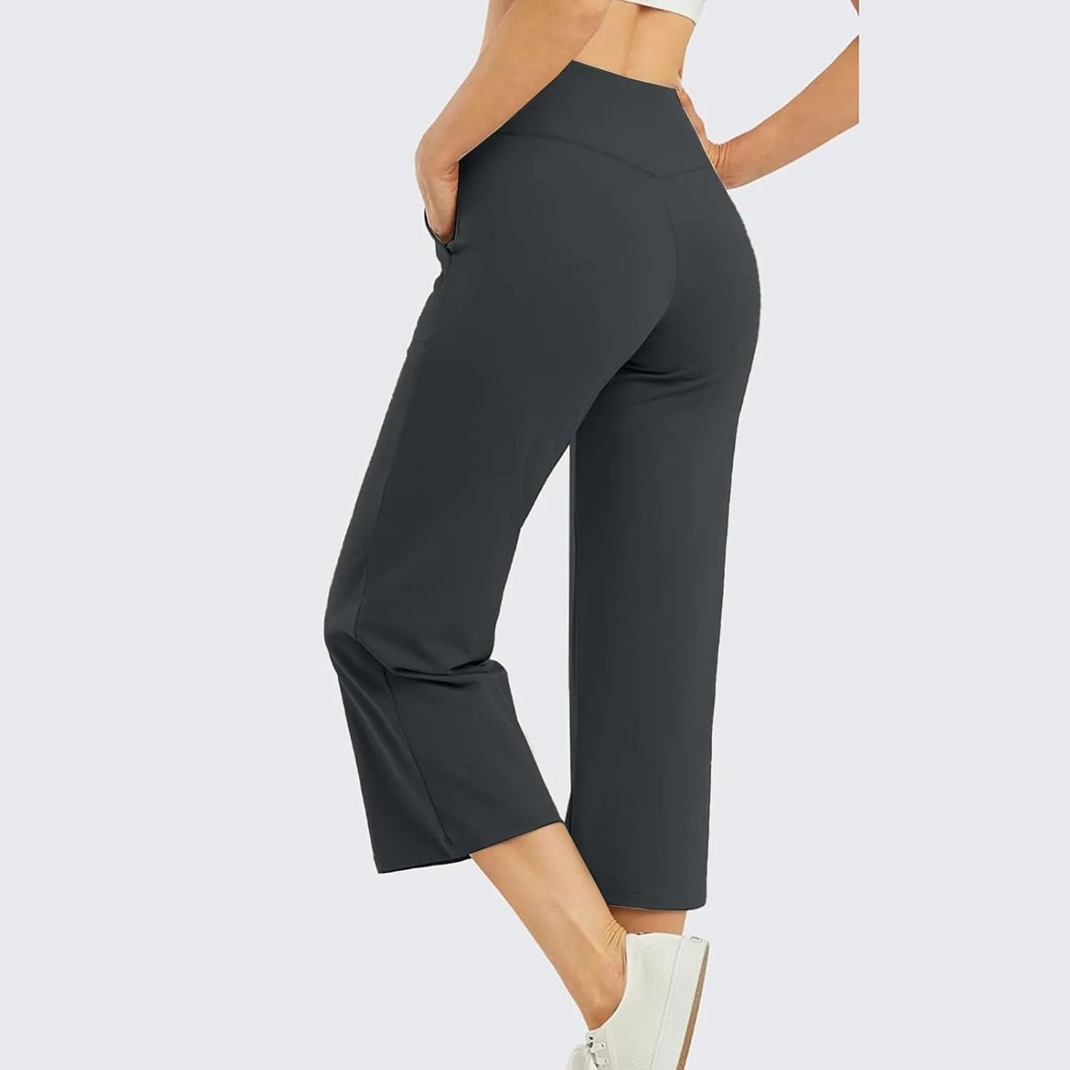 ADHOWBEW Capri Pants for Women Drawstring Flowy High Waist Wide Leg Dressy Trendy Summer Cotton Comfy Slacks with Pockets