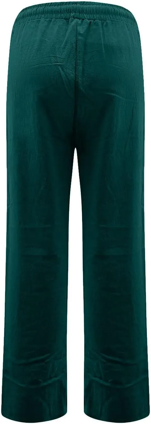 ADHOWBEW Linen Pants Women Plus Size Flowy Stretch Petite Cotton High Waisted Work Dressy Casual Plus Size Lounge Pants