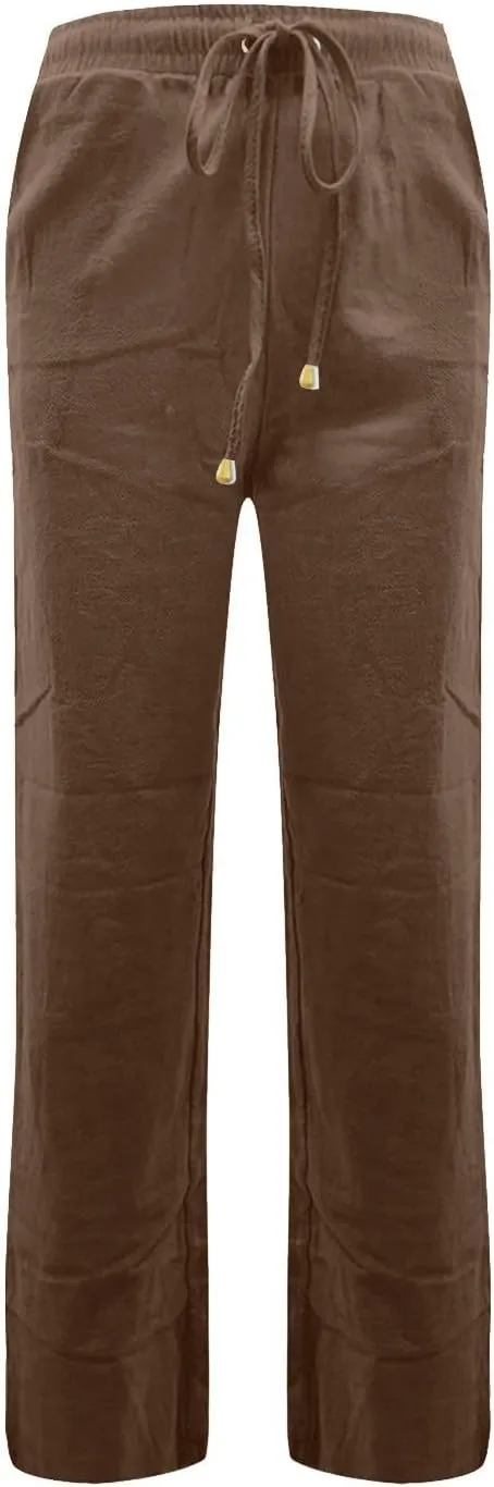 ADHOWBEW Linen Pants Women Plus Size Flowy Stretch Petite Cotton High Waisted Work Dressy Casual Plus Size Lounge Pants
