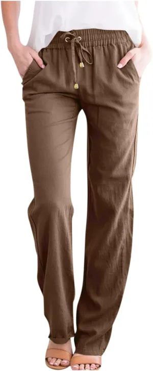 ADHOWBEW Linen Pants Women Plus Size Flowy Stretch Petite Cotton High Waisted Work Dressy Casual Plus Size Lounge Pants