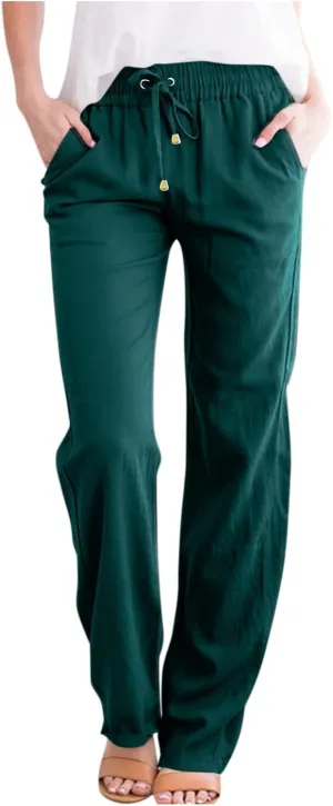 ADHOWBEW Linen Pants Women Plus Size Flowy Stretch Petite Cotton High Waisted Work Dressy Casual Plus Size Lounge Pants