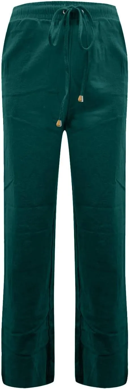 ADHOWBEW Linen Pants Women Plus Size Flowy Stretch Petite Cotton High Waisted Work Dressy Casual Plus Size Lounge Pants