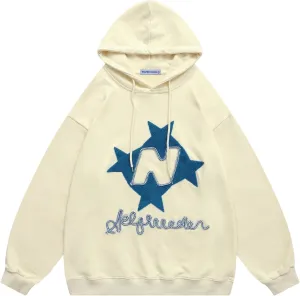 Aelfric Eden Y2k Hoodie Women Graphic Oversized Hoodies Star Embroidered Hoodied Sweatshirt Casual Vintage Pullover