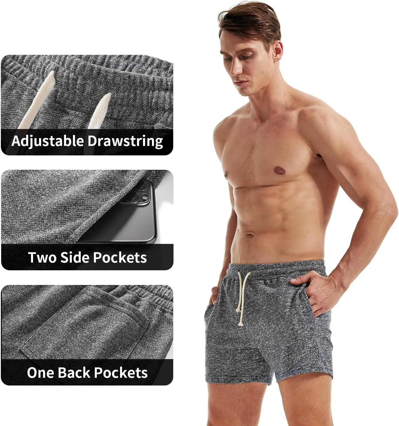 AIMPACT Mens Athletic Sweat Shorts 5.5" Elastic Waist Casual Pajama Short with Pocket Gym Workout Short Shorts for Men