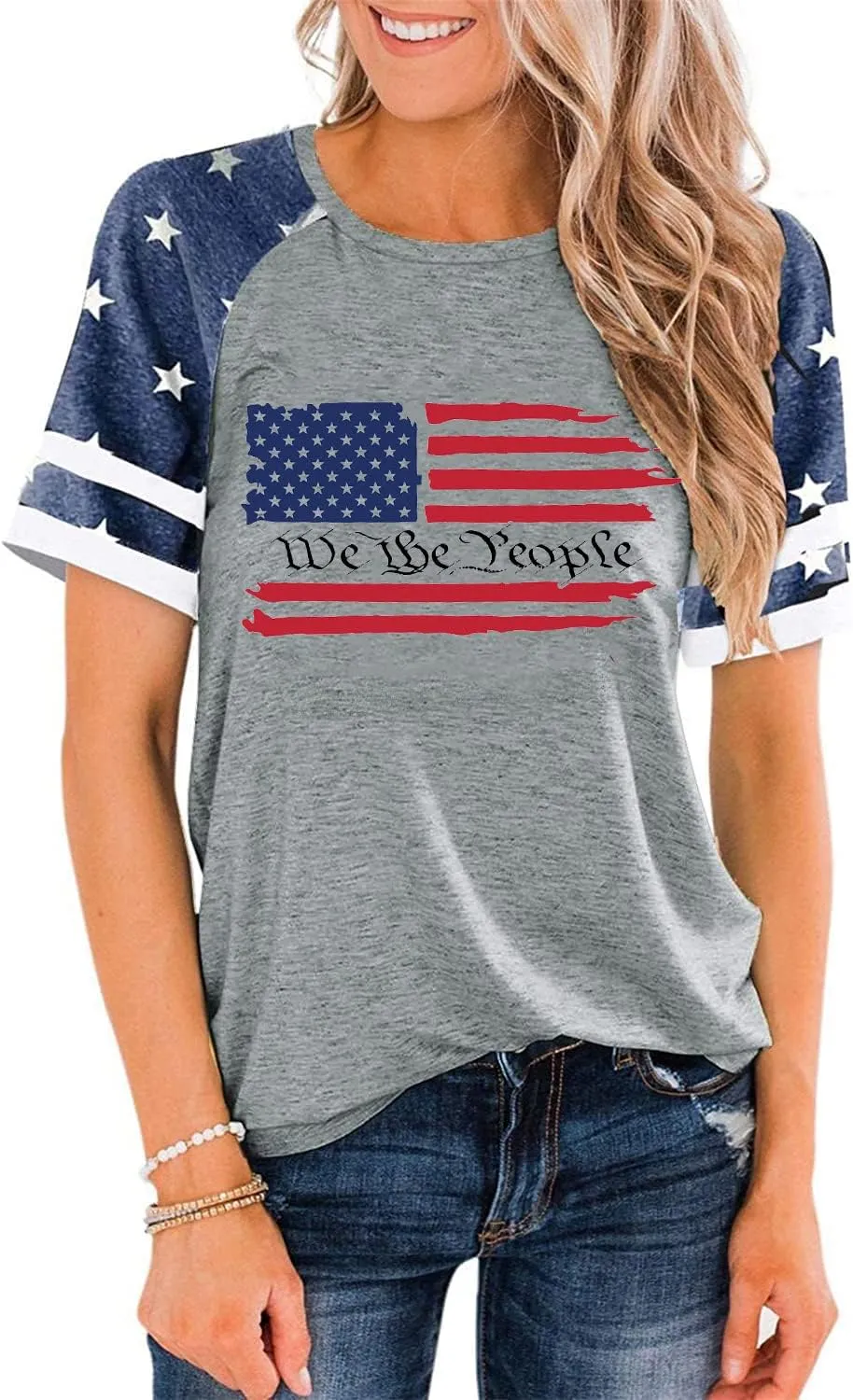 American Flag T Shirt Women 4th of July Shirts Raglan Short Sleeve Patriotic Tee Tops