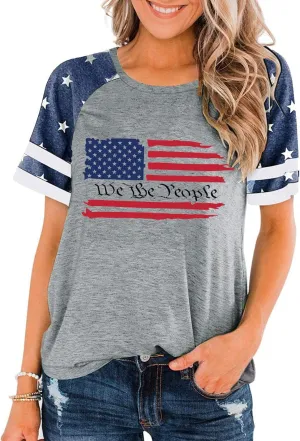 American Flag T Shirt Women 4th of July Shirts Raglan Short Sleeve Patriotic Tee Tops