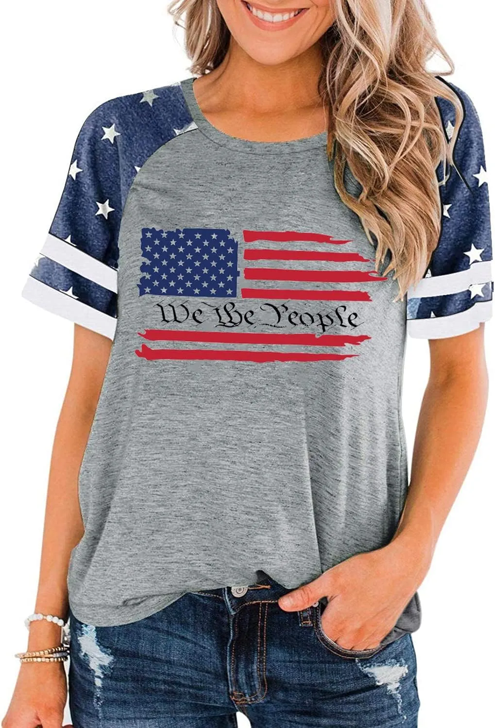 American Flag T Shirt Women 4th of July Shirts Raglan Short Sleeve Patriotic Tee Tops