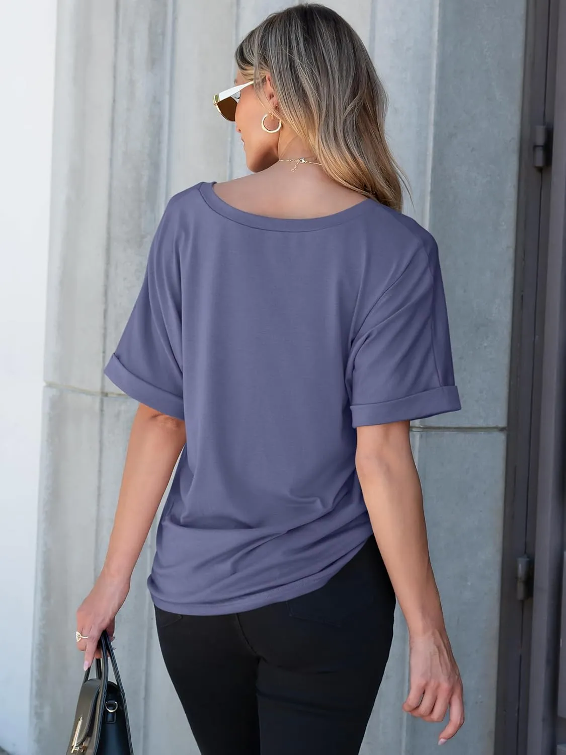 ANRABESS Women T Shirts Oversized Short Sleeve V Neck 2025 Summer Casual Loose Tops Basic Tee Shirts Outfits with Pocket