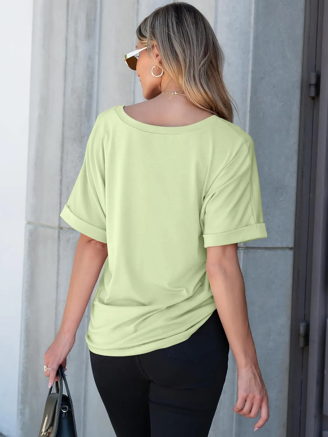 ANRABESS Women T Shirts Oversized Short Sleeve V Neck 2025 Summer Casual Loose Tops Basic Tee Shirts Outfits with Pocket