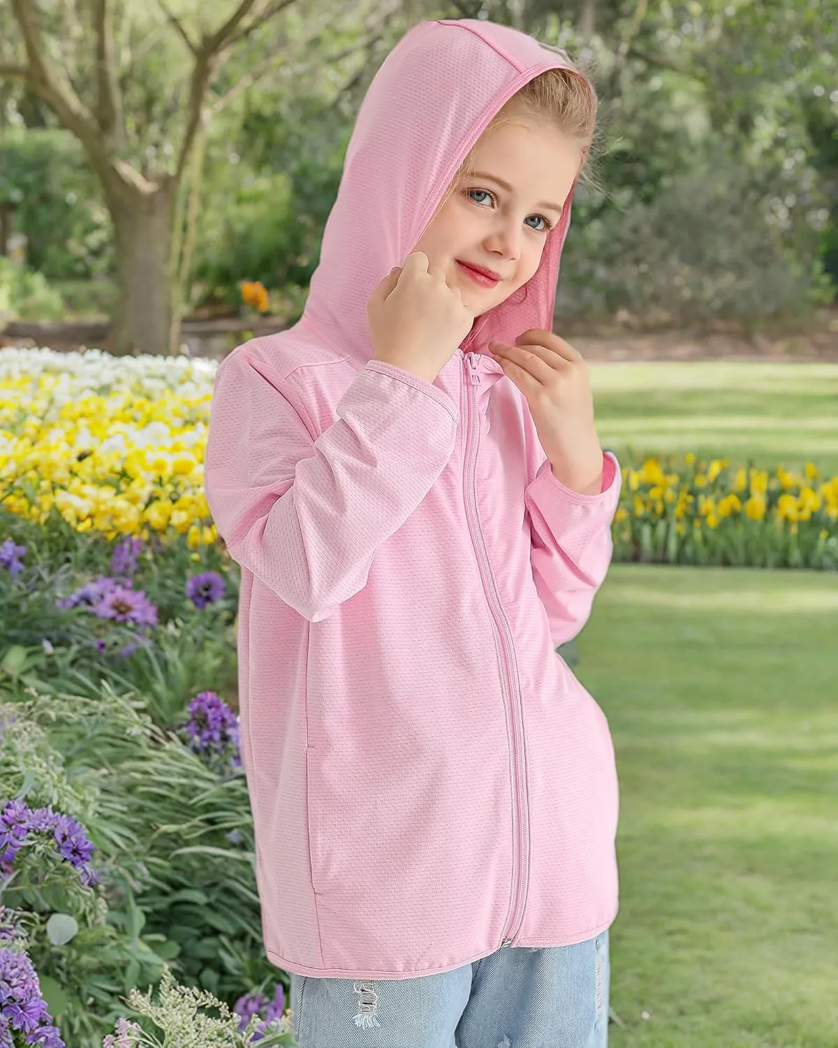 Auranso Kids Zip-Up Hoodie Girls Boys UPF50  Sun Protection Jacket Hooded Cooling Shirt