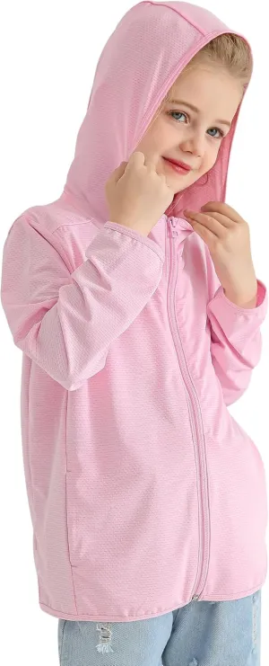 Auranso Kids Zip-Up Hoodie Girls Boys UPF50  Sun Protection Jacket Hooded Cooling Shirt