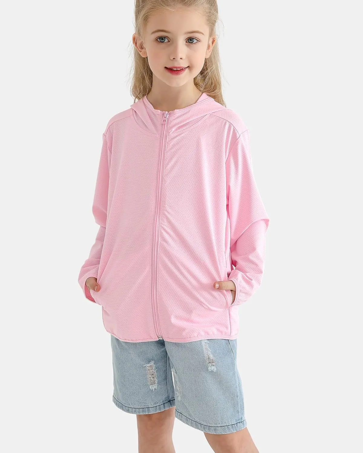 Auranso Kids Zip-Up Hoodie Girls Boys UPF50  Sun Protection Jacket Hooded Cooling Shirt