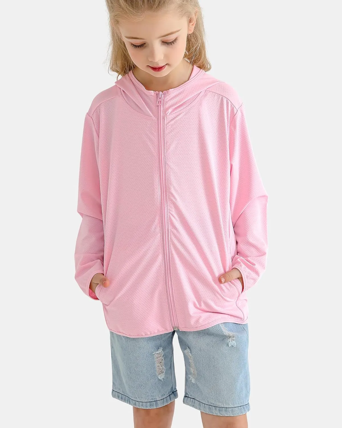 Auranso Kids Zip-Up Hoodie Girls Boys UPF50  Sun Protection Jacket Hooded Cooling Shirt