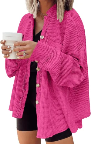AUTOMET Womens Winter Clothes Fall Fashion Outfits 2025 Waffle Knit Clothing Oversized Button Down Shirts