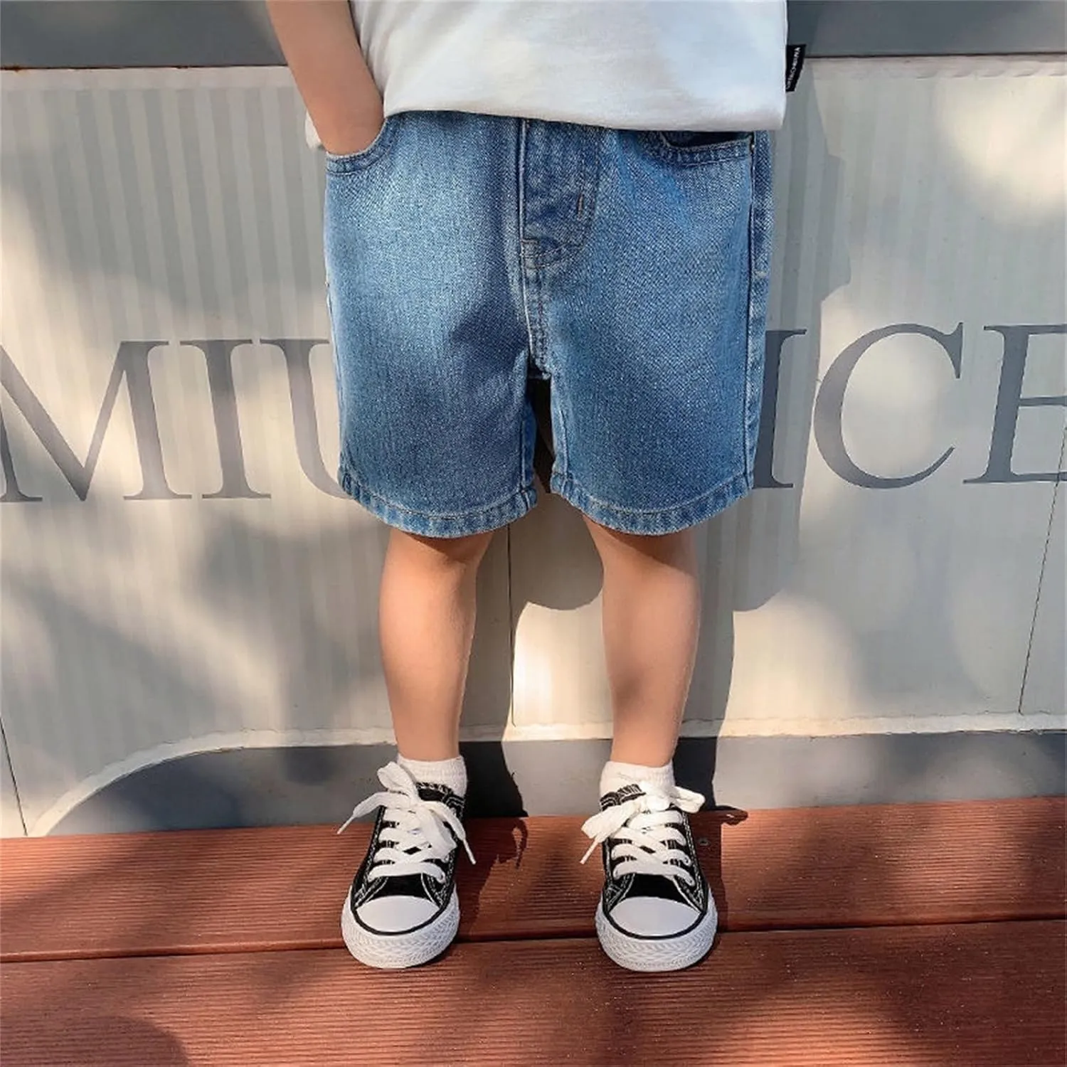 Baby Girls Denim Shorts Elastic Waist Kids Boys Aesthetic Jeans Shorts Straight Leg Toddler High Waisted Pants