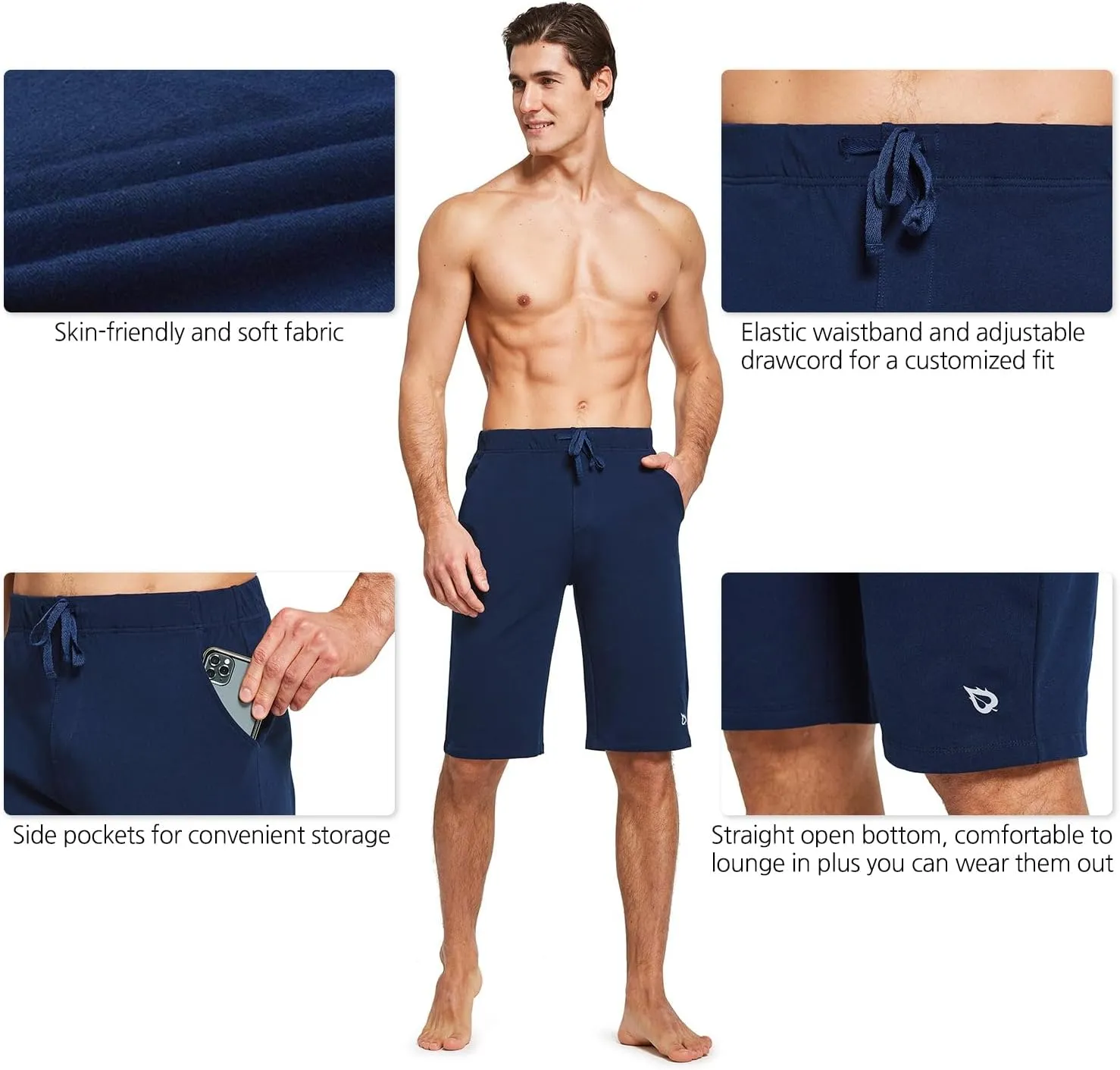 baleaf Men's Long Shorts Cotton Below Knee Yoga Workout Pajama Lounge Athletic Sweat Jersey Shorts with Pockets