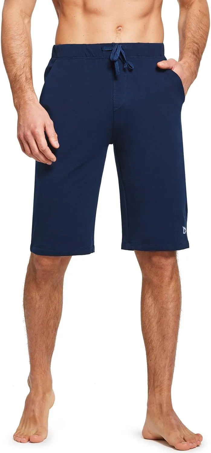 baleaf Men's Long Shorts Cotton Below Knee Yoga Workout Pajama Lounge Athletic Sweat Jersey Shorts with Pockets