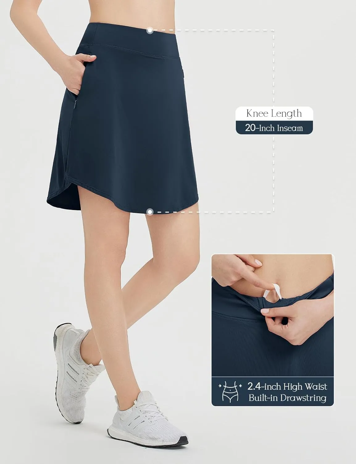 baleaf Skorts for Woman 20" Knee Length Golf Tennis Skirt High Waisted Long Athletic Casual Pockets UPF 50 