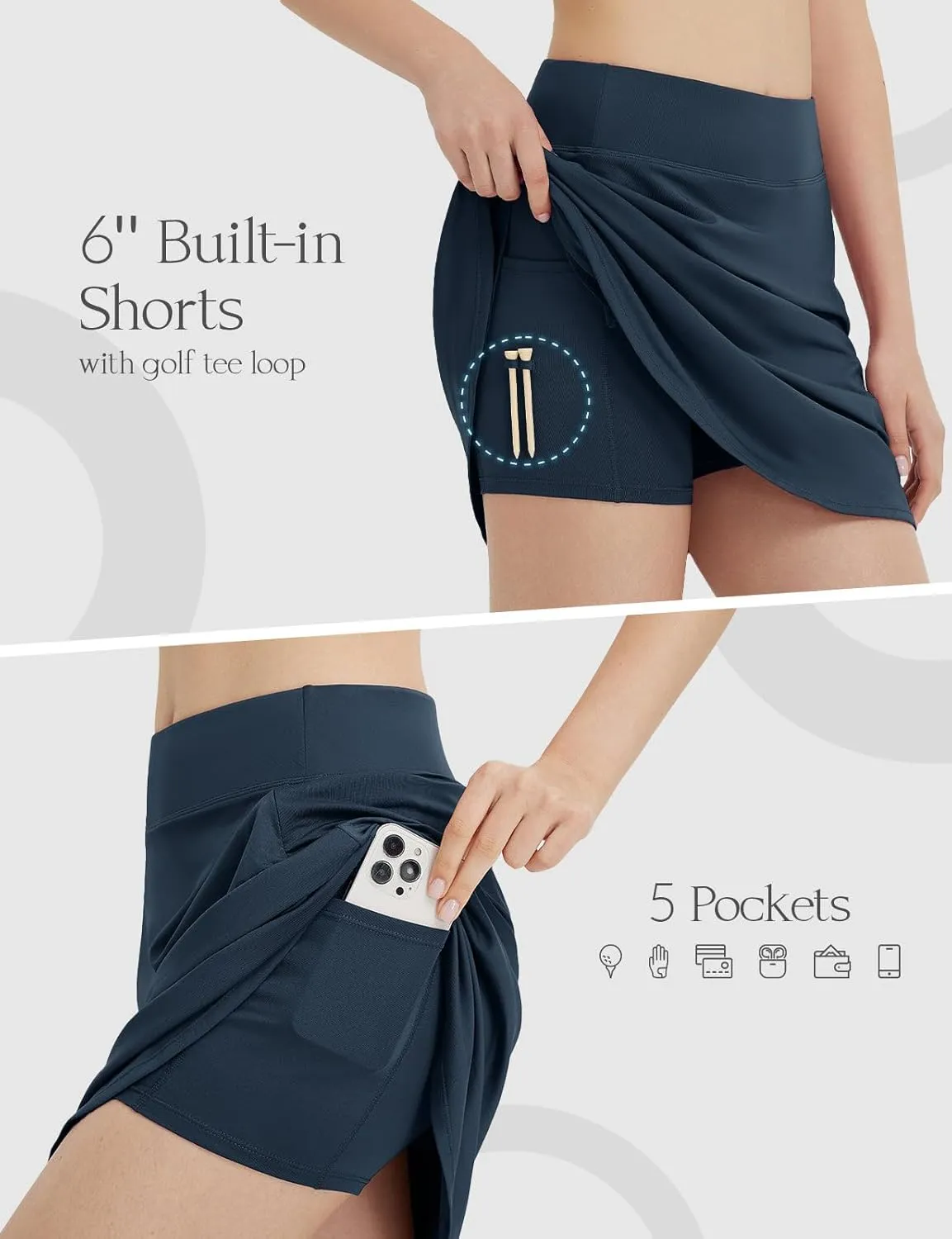 baleaf Skorts for Woman 20" Knee Length Golf Tennis Skirt High Waisted Long Athletic Casual Pockets UPF 50 