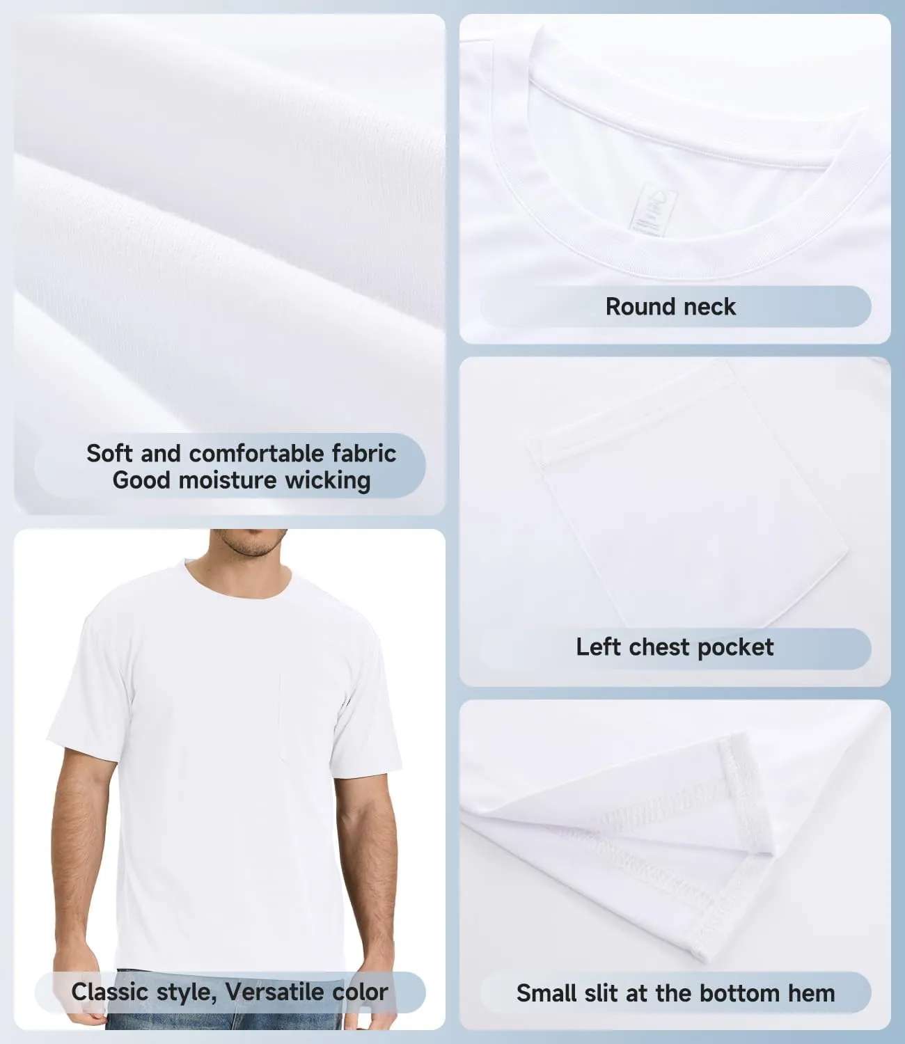 BAMBOO COOL Men's Pocket T-Shirts Heavy Weight Short Sleeve Tee Shirts Crew Neck Tshirt Soft Classic Undershirts for Men