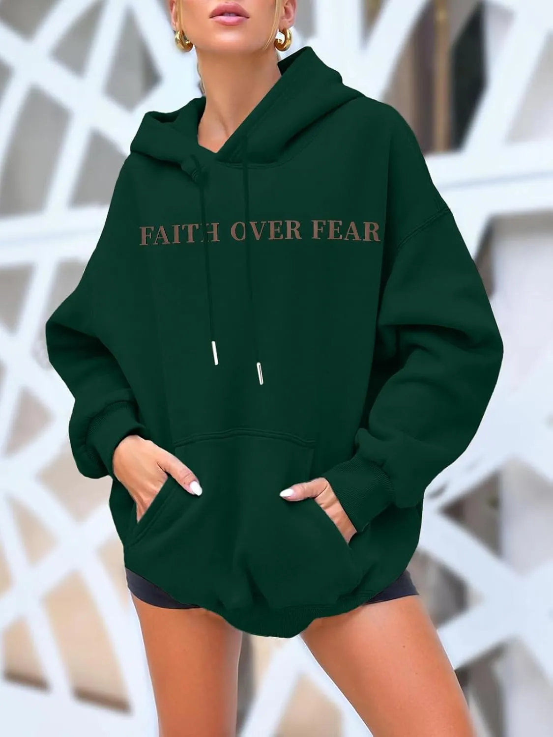 BANGELY Faith Over Fear Hoodie Women Christian Sweatshirt Graphic Christian Religious Sayings Sweater Bible Pullover Tops