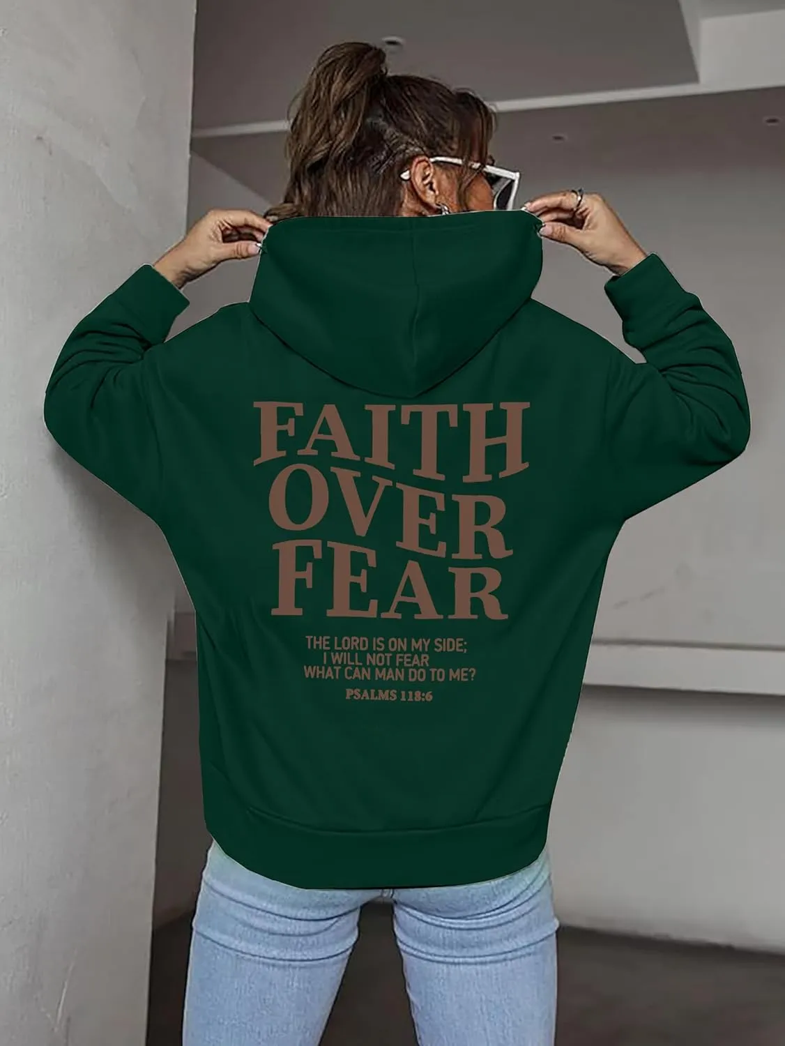 BANGELY Faith Over Fear Hoodie Women Christian Sweatshirt Graphic Christian Religious Sayings Sweater Bible Pullover Tops