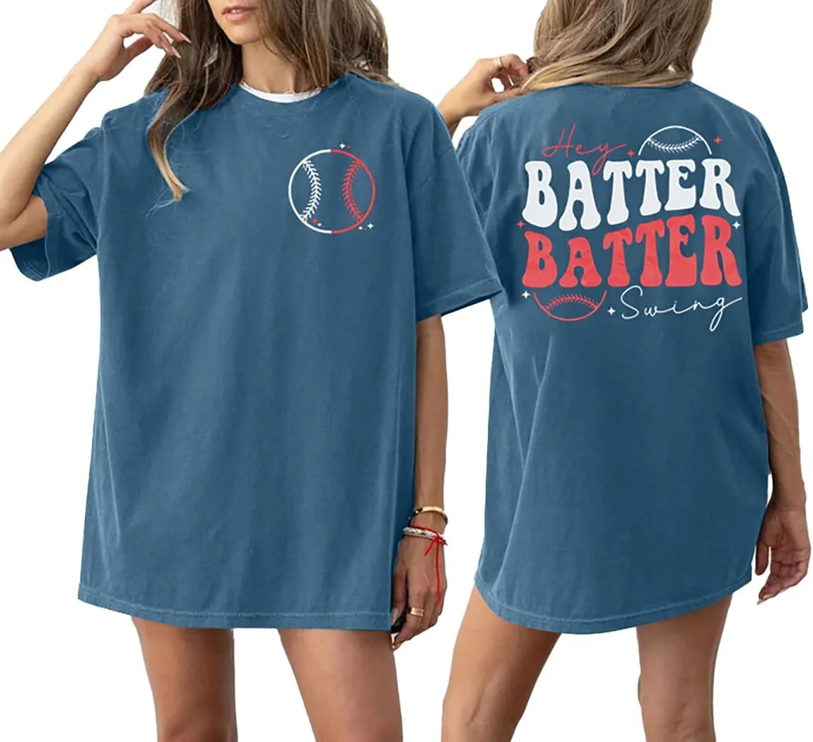 Baseball Shirts Women Oversized: Baseball Mom Tshirt Hey Batter Batter Swing Graphic Tee Ballparks Tops