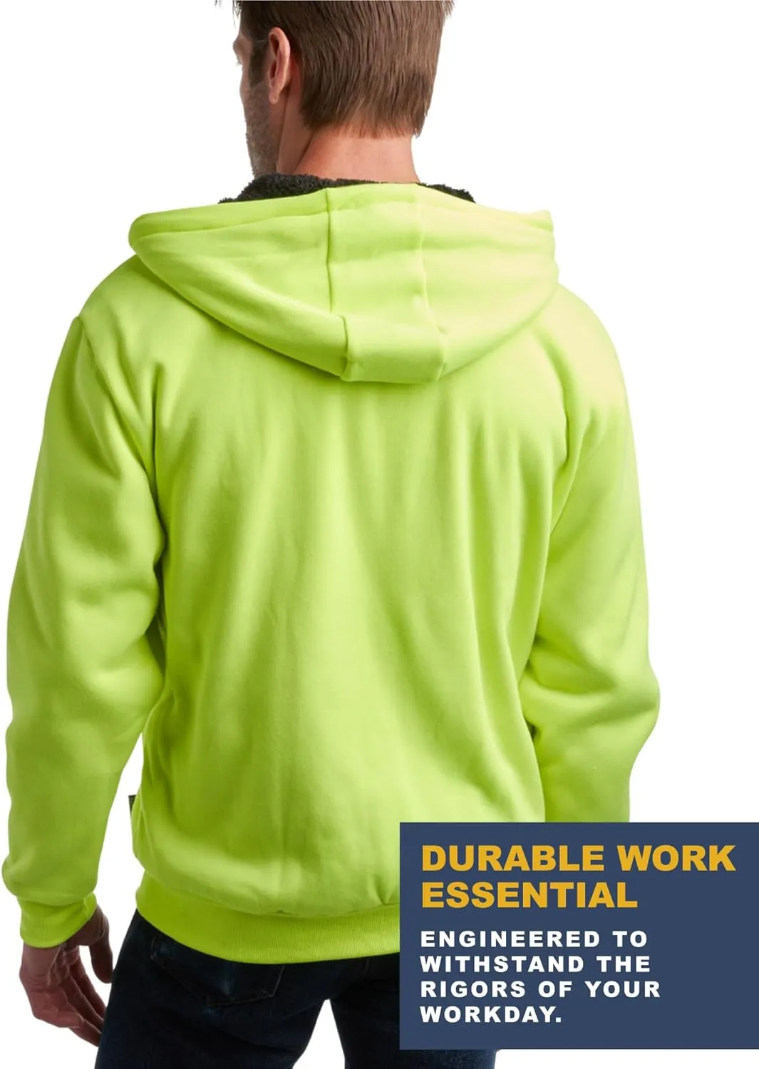 Bass Creek Outfitters Men's High Visibility Sweatshirt - Heavyweight Sherpa Lined Water Resistant Workwear Hoodie (M-XXL)