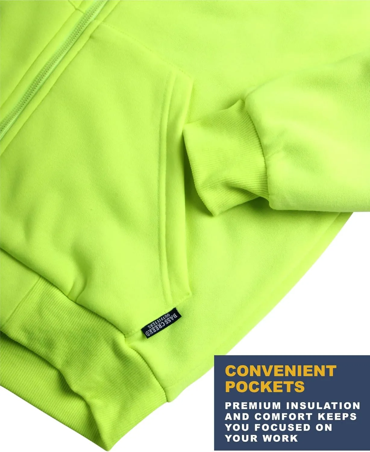 Bass Creek Outfitters Men's High Visibility Sweatshirt - Heavyweight Sherpa Lined Water Resistant Workwear Hoodie (M-XXL)